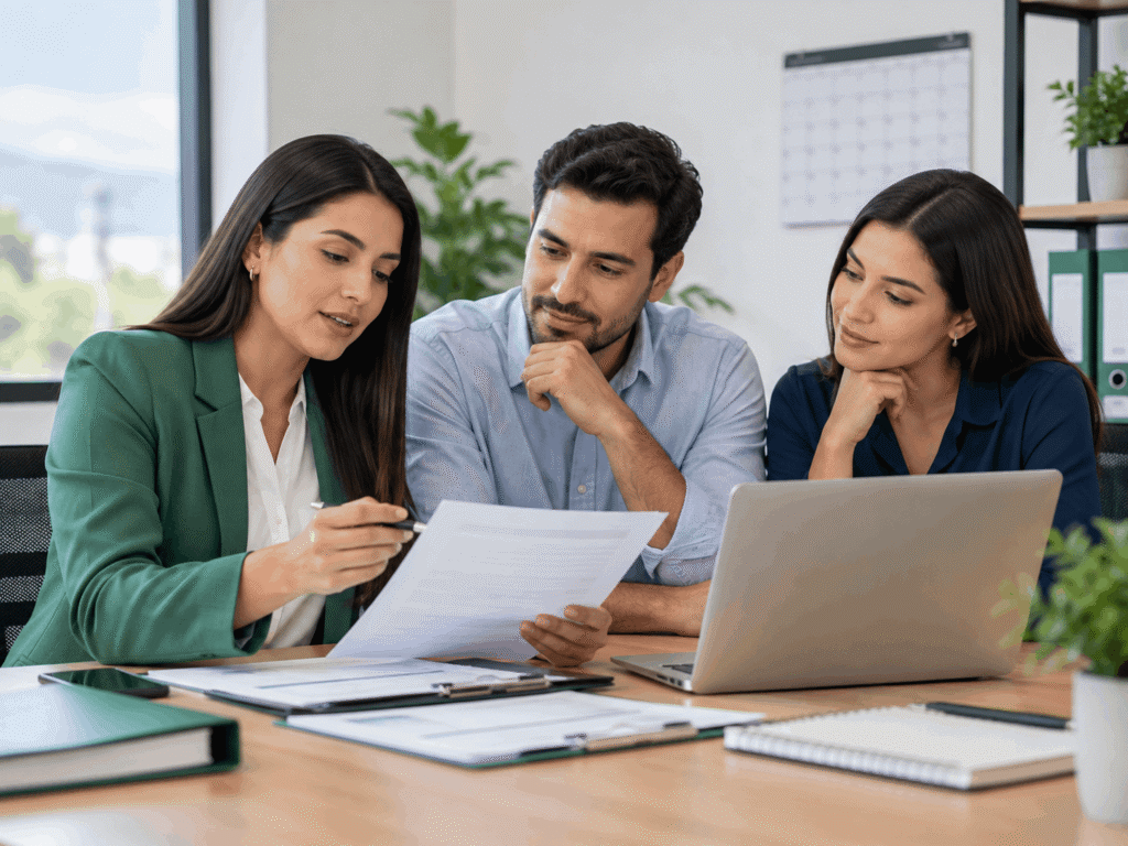 Equipo de trabajo revisando documentación laboral y procesos empresariales en Colombia.