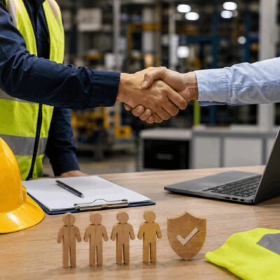Asesor de Ciclo Industrial revisando la documentación del SG-SST junto al equipo de una empresa